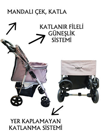 Tommy Evcil Hayvan Arabası 78x46x99,54cm Pembe Max 15 Kg