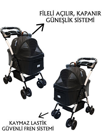 Tommy Evcil Hayvan Arabası 65x45x95cm Siyah Max 15 Kg