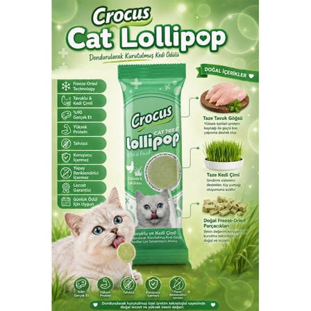 Crocus Tavuklu Ve Kedi Çimli Kedi Lolipop 10 lu paket ( 10x1,4 gr )
