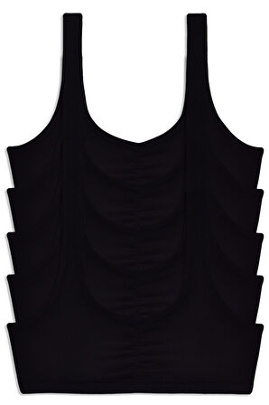 Kız Çocuk Kalın Askılı Petli 5li Bustiyer Siyah Renkli Byo118-1