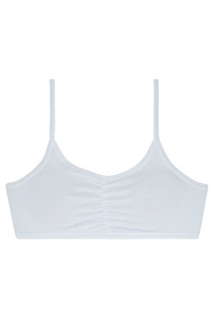 Kız Çocuk İp Askılı Petli Ara Büzgülü 5li Bustiyer Beyaz Renkli Byo119-3