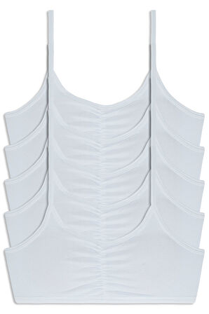 Kız Çocuk İp Askılı Petli Ara Büzgülü 5li Bustiyer Beyaz Renkli Byo119-3