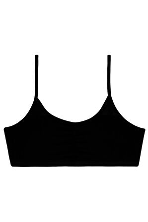 Kız Çocuk İp Askılı Petli Ara Büzgülü 5li Bustiyer Siyah Renkli Byo119-1