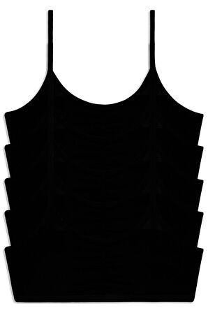 Kız Çocuk İp Askılı Petli Ara Büzgülü 5li Bustiyer Siyah Renkli Byo119-1