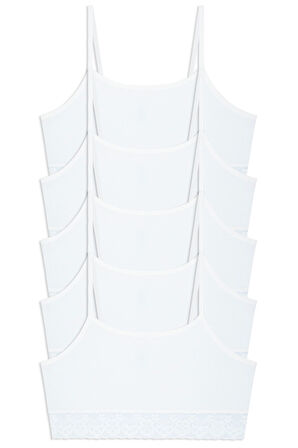 Kız Çocuk Ip Askılı Eteği Dantelli 5li Sporcu Bustiyer Beyaz