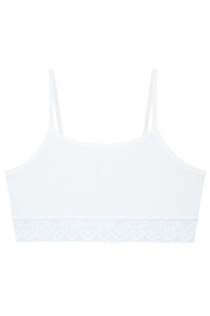 Kız Çocuk Ip Askılı Eteği Dantelli 5li Sporcu Bustiyer Beyaz