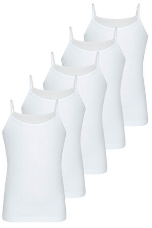 Kız Çocuk Ip Askılı Beyaz Renk 5li Atlet