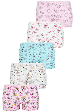 Kız Çocuk Boxer 5 Li Paket Karışık Renk Baskılı Boxer