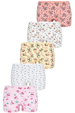 Kız Çocuk Boxer 5 Li Paket Karışık Renk Baskılı Boxer