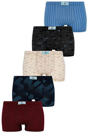 Erkek Çocuk Boxer 5 Li Paket Karışık Renk Baskılı Boxer