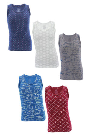 Erkek Çocuk Atlet 5 Li Paket Karışık Renk Baskılı Atlet