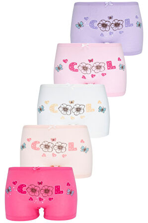Kız Çocuk Boxer 5 Li Paket Karışık Renk Baskılı Boxer Byo1829