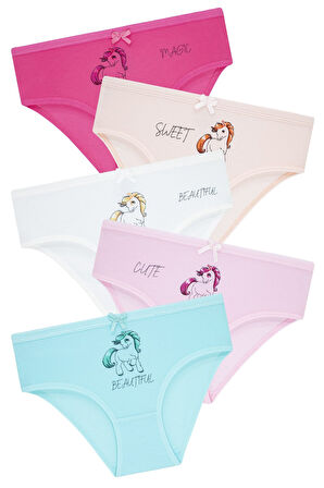 Kız Çocuk 5'li Paket Renkli Slip Külot - Unicorn -