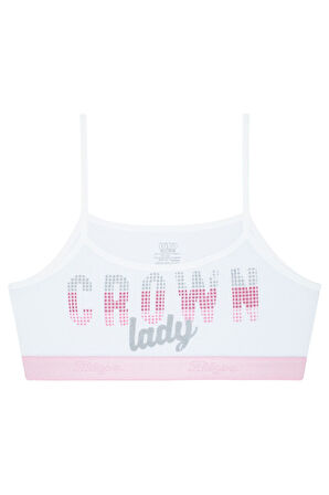 Kız Çocuk Beyaz Baskılı İp Askılı Sporcu Bustiyer Takım