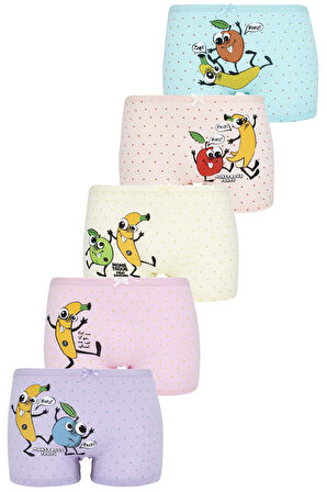 Kız Çocuk Renkli Baskılı 5'li Paket Boxer