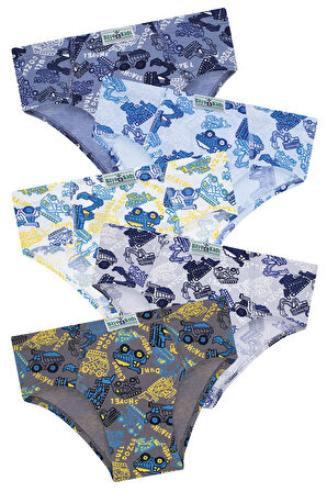 Erkek Çocuk 5'li Paket Renkli Slip Külot - Iş Makineleri -
