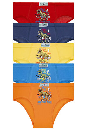 Erkek Çocuk 5'li Paket Renkli Slip Külot - Rockstar Dino -