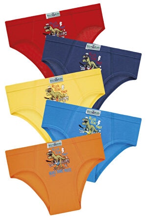 Erkek Çocuk 5'li Paket Renkli Slip Külot - Rockstar Dino -