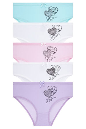Kız Çocuk 5'li Paket Renkli Slip Külot - Kalpler -