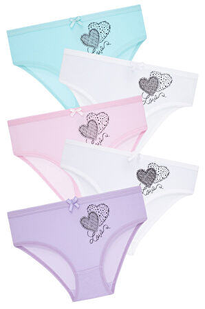 Kız Çocuk 5'li Paket Renkli Slip Külot - Kalpler -
