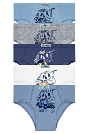 Erkek Çocuk 5'li Paket Renkli Slip Külot - Iş Makinesi -