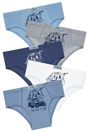 Erkek Çocuk 5'li Paket Renkli Slip Külot - Iş Makinesi -