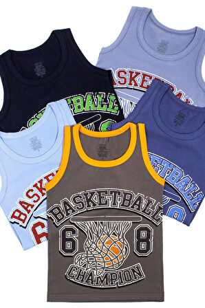 Erkek Çocuk Atlet Basketbol Baskılı 5 Li Paket Karışık Renk Baskılı Atlet