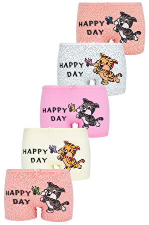 Kız Çocuk Yaramaz Kediler Baskılı 5li Paket Boxer