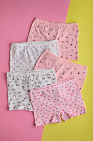 Kız Çocuk 5 li Paket Kelebek Desenli Boxer Çok Renkli