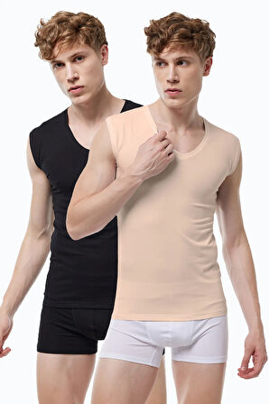 Görünmez Atlet Erkek Siyah Ten Rengi 2 Li Paket V Yaka Iz Yapmayan Modal Kolsuz Atlet 064