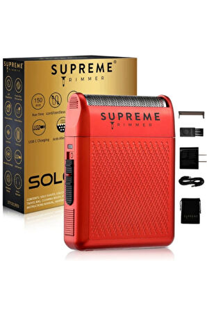 Supreme Trimmer Kırmızı Solo Folyo Tıraş Makinesi | Cilt Dostu Folyo, 7800 RPM, USB-C
