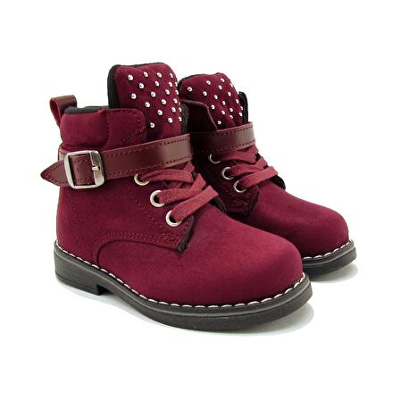JUMP JM24161-B BORDO SÜET UNISEX ÇOCUK KEMER DETAYLI FERMUARLI BOT