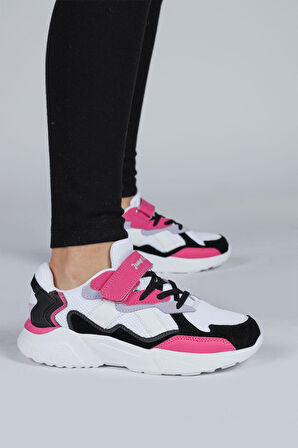 Jump 29189 Çocuk Unisex Sneaker Spor Ayakkabı Beyaz - Siyah - Fuşya