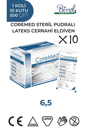 STERİL CERRAHİ LATEKS PUDRALI ELDİVEN 6,5 BEDEN 1 Koli-10 Paket-500 Çift Tek Ebat