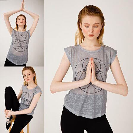 BiggDesign BiggYoga Namaste Gri T-Shirt Gri-S