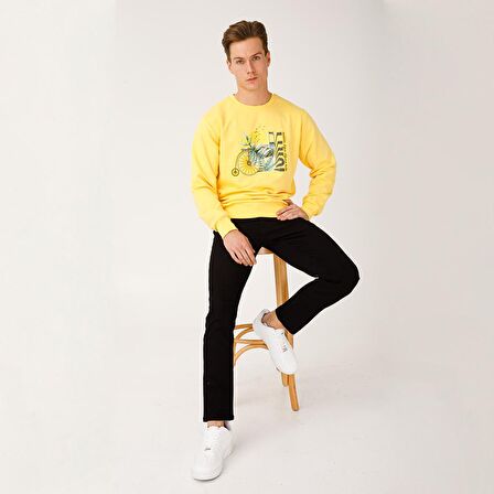 Biggdesign Nature Boğazda Bisiklet Erkek Sweatshirt Sarı-S