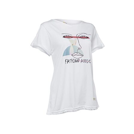 Biggdesign Faces FashionAddict Kadın T-Shirt Beyaz-S