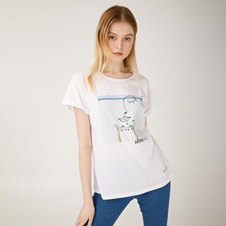 Biggdesign Faces Hope Kadın T-Shirt Beyaz-L