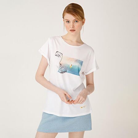Biggdesign Faces Happy Kadın T-Shirt Beyaz-M