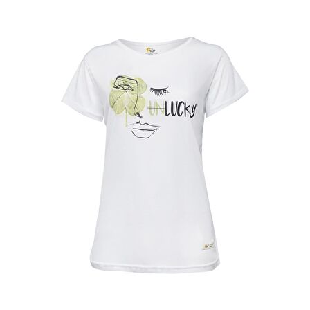 Biggdesign Faces Lucky Kadın T-Shirt Beyaz-L