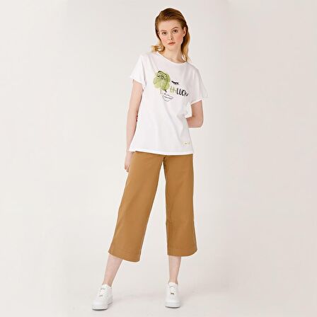Biggdesign Faces Lucky Kadın T-Shirt Beyaz-L