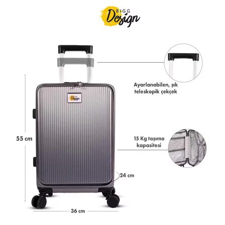 Biggdesign Moods Up Ön Bölmeli, Bardaklık ve USB Girişli Kabin Boy Valiz 20" Gümüş
