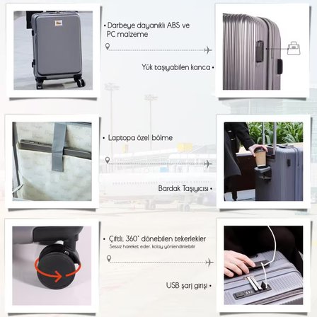 Biggdesign Moods Up Ön Bölmeli, Bardaklık ve USB Girişli Kabin Boy Valiz 20" Gümüş