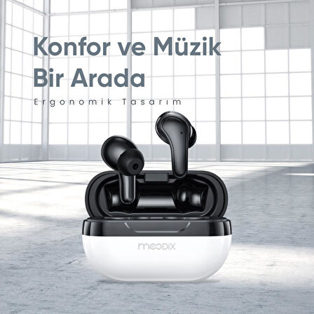 Moodix KI23K50 Bluetooth Kulakiçi Kulaklık Beyaz-Siyah ANC Aktif Gürültü Engelleyicili ipx4 Suya Dayanıklı