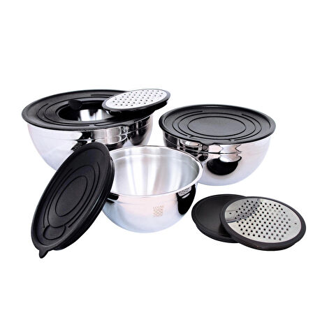 Serenk Modernist 9 parça Rendeli Çelik Karıştırma ve Saklama Kabı