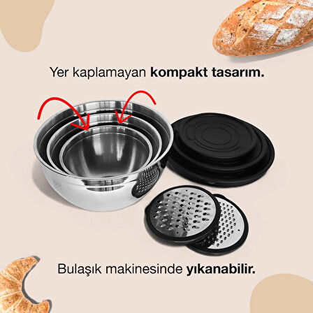 Serenk Modernist 9 parça Rendeli Çelik Karıştırma ve Saklama Kabı