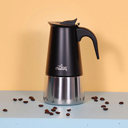 Any Morning FE001-6 Espresso Kahve Makinesi Paslanmaz Çelik İndüksiyonlu Moka Pot 300 Ml Siyah