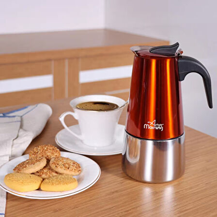 Any Morning FE001-6 Espresso Kahve Makinesi Paslanmaz Çelik İndüksiyonlu Moka Pot 300 Ml Bakır