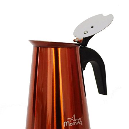 Any Morning FE001-6 Espresso Kahve Makinesi Paslanmaz Çelik İndüksiyonlu Moka Pot 300 Ml Bakır