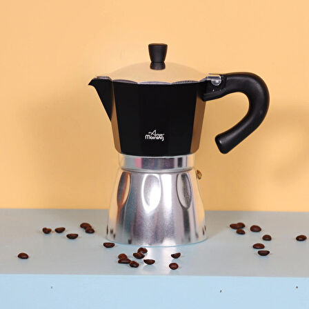 Any Morning Hes-6 Espresso Kahve Makinesi Alüminyum Moka Pot 240 Ml Siyah
